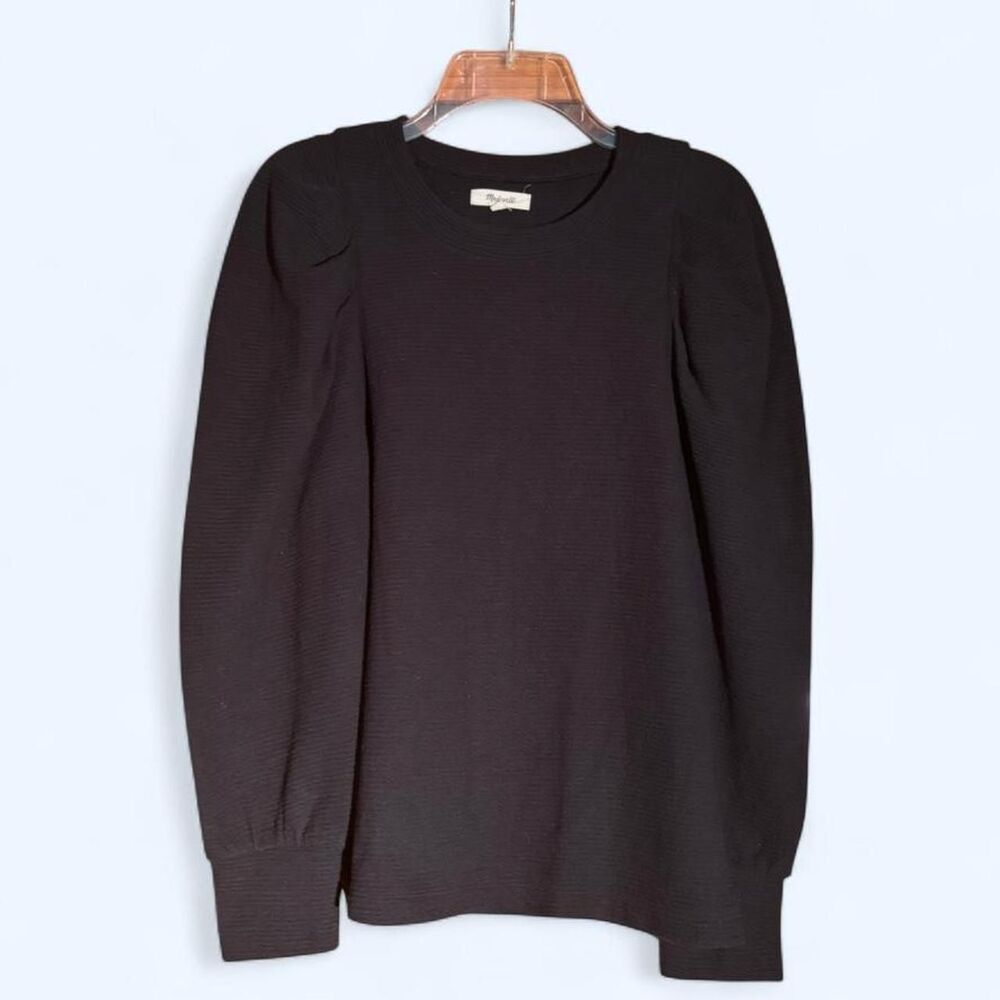 Madewell Women's Puff Sleeve Black Blouse - Medium